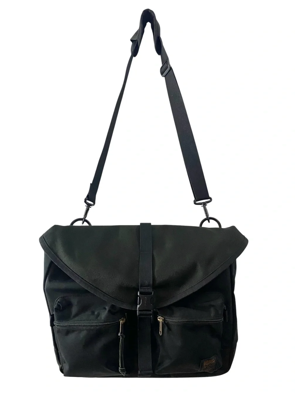 Filson Black Messenger Bag with Front Pockets